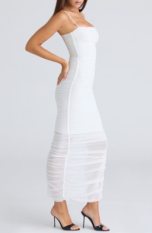 House Of Cb Fornarina Ruched Mesh Maxi Dress In White