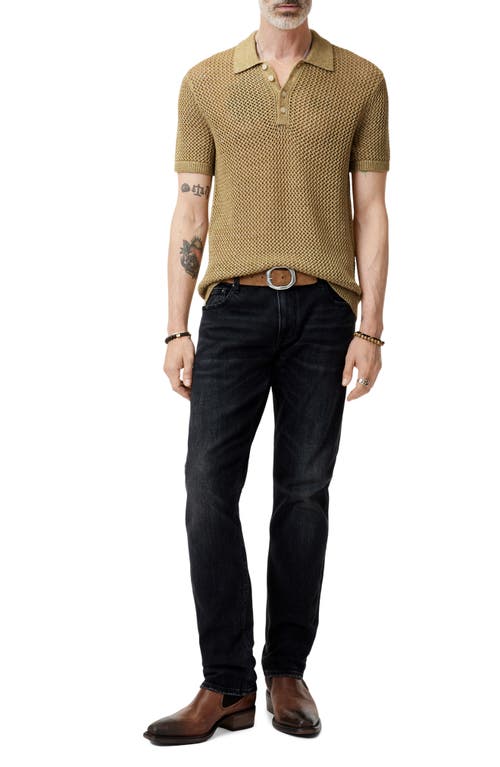 John Varvatos Tapia Openwork Merino & Linen Polo Sweater In Pale Ochre