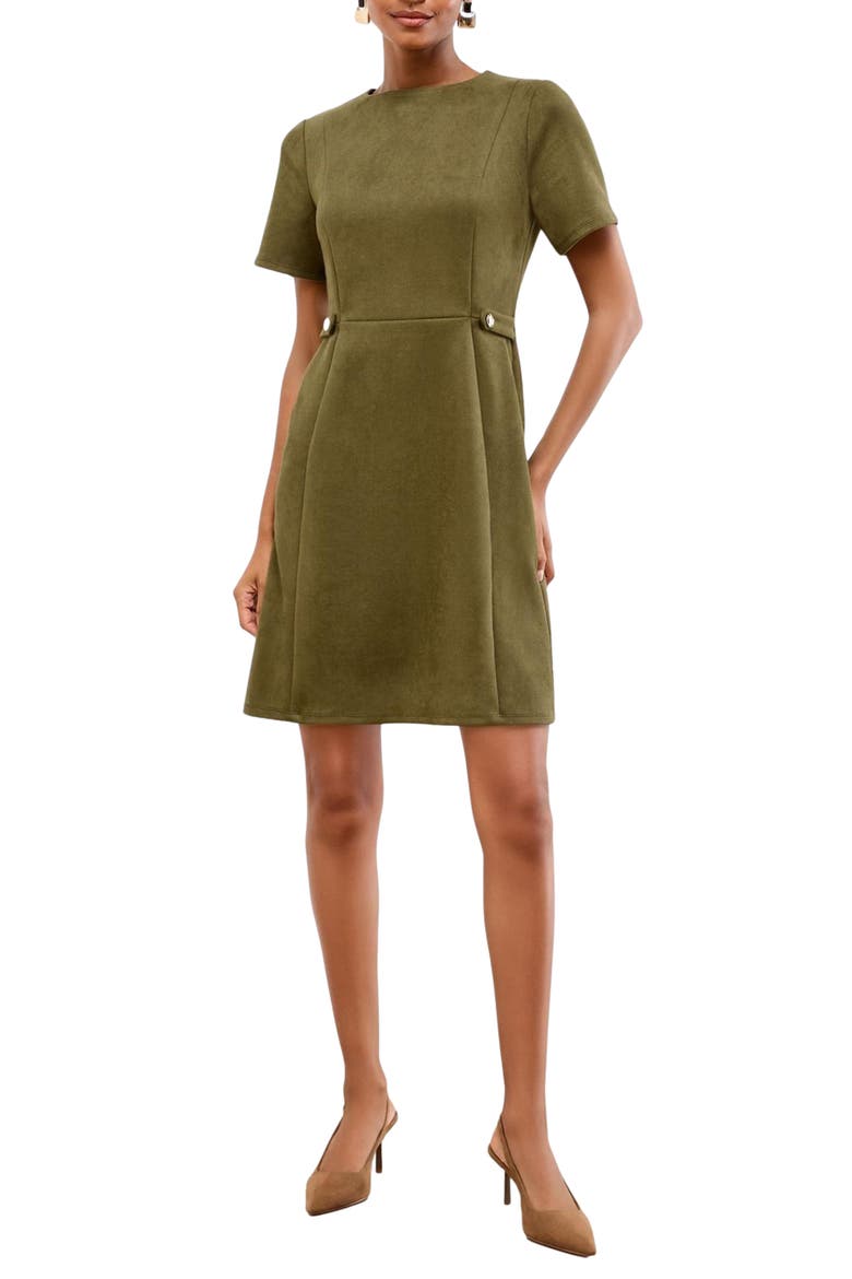 Suedette Faux Suede Sheath Minidress, Main, color, KHAKI GREEN