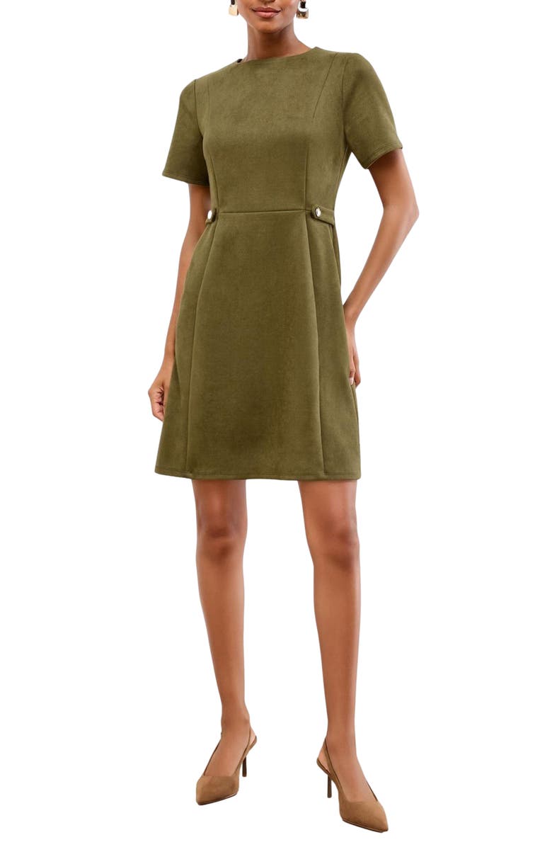 Lipsy Suedette Faux Suede Sheath Minidress, Main, color, Khaki Green