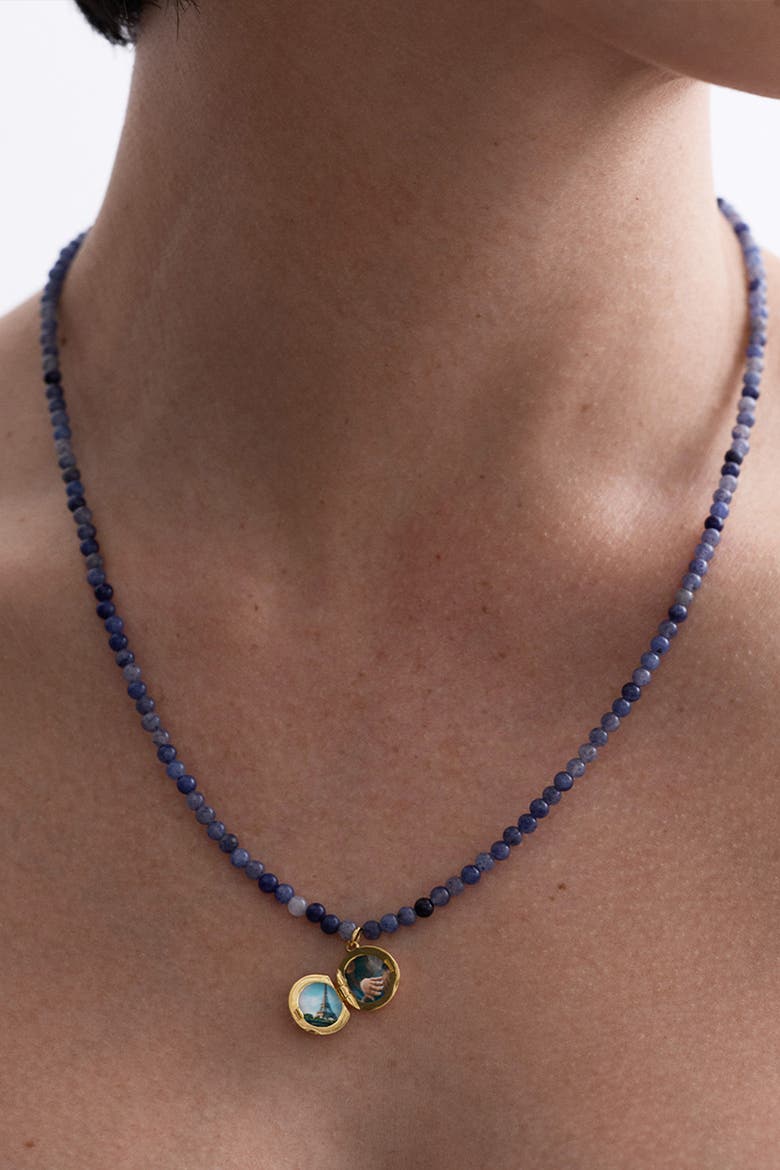 Gold Mini Biography Blue Aventurine Locket Necklace, Alternate, color, Gold