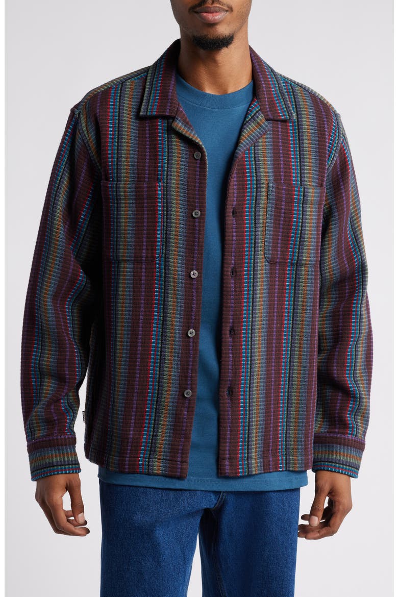 Wanderer Stripe Long Sleeve Camp Shirt, Main, color, SEPIA MULTI