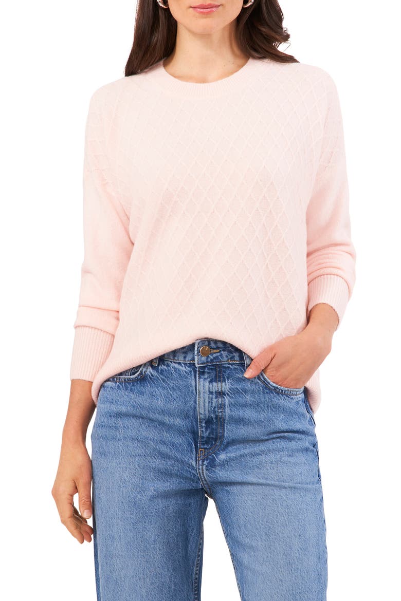 Lattice Pattern Crewneck Sweater, Main, color, BLUSHING BRIDE