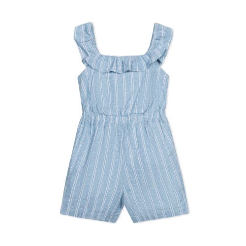 Hope & Henry Girls' Linen Ruffle Collar Romper, Kids In Mallorca Stripe