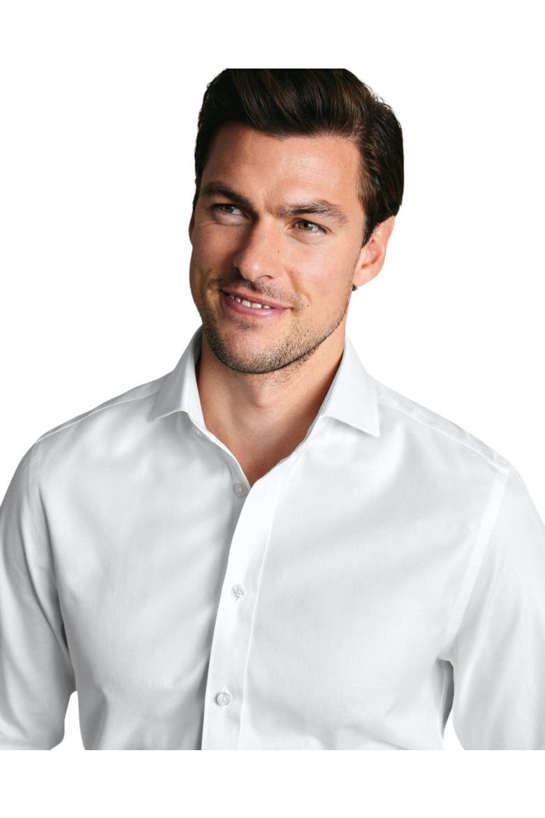 Non-iron Classic Collar Slim Fit Herringbone Shirt, Alternate, color, White