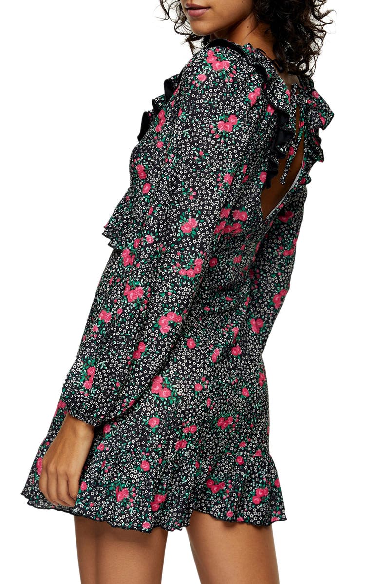 Topshop Double-V Long Sleeve Jersey Minidress, Alternate, color,