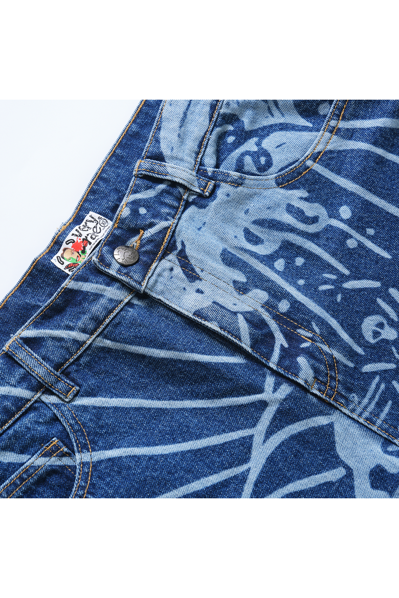 High Tide Laser Print Straight Leg Jeans, Alternate, color, BLUE