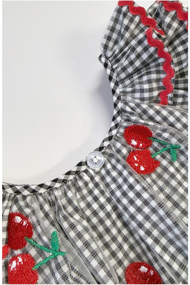 Kids' Iris Gingham & Cherry Dress, Alternate, color, BLACK/ WHITE