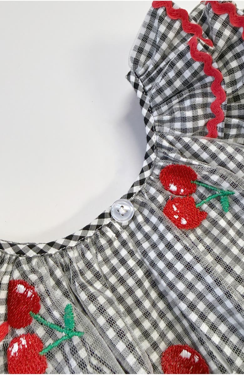 Pippa & Julie Kids' Iris Gingham & Cherry Dress, Alternate, color, Black/ White
