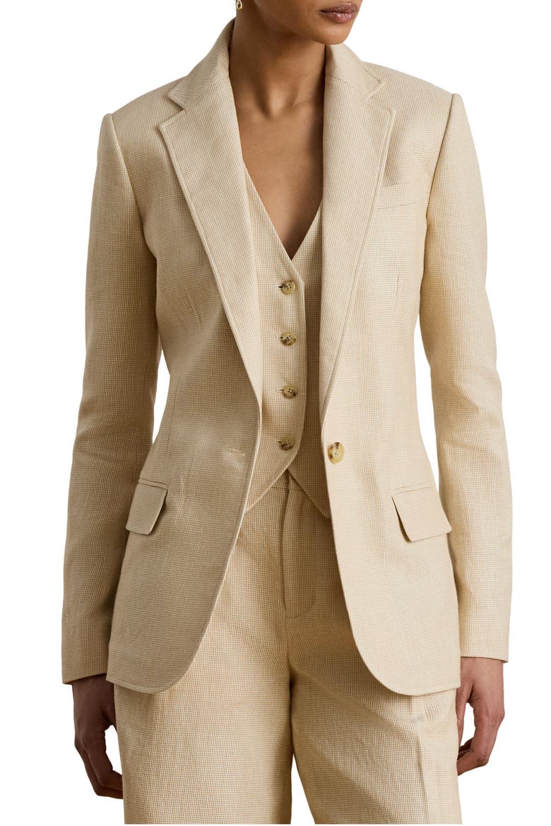 Linen Blend One-Button Blazer, Main, color, BEIGE/ CREAM MULTI
