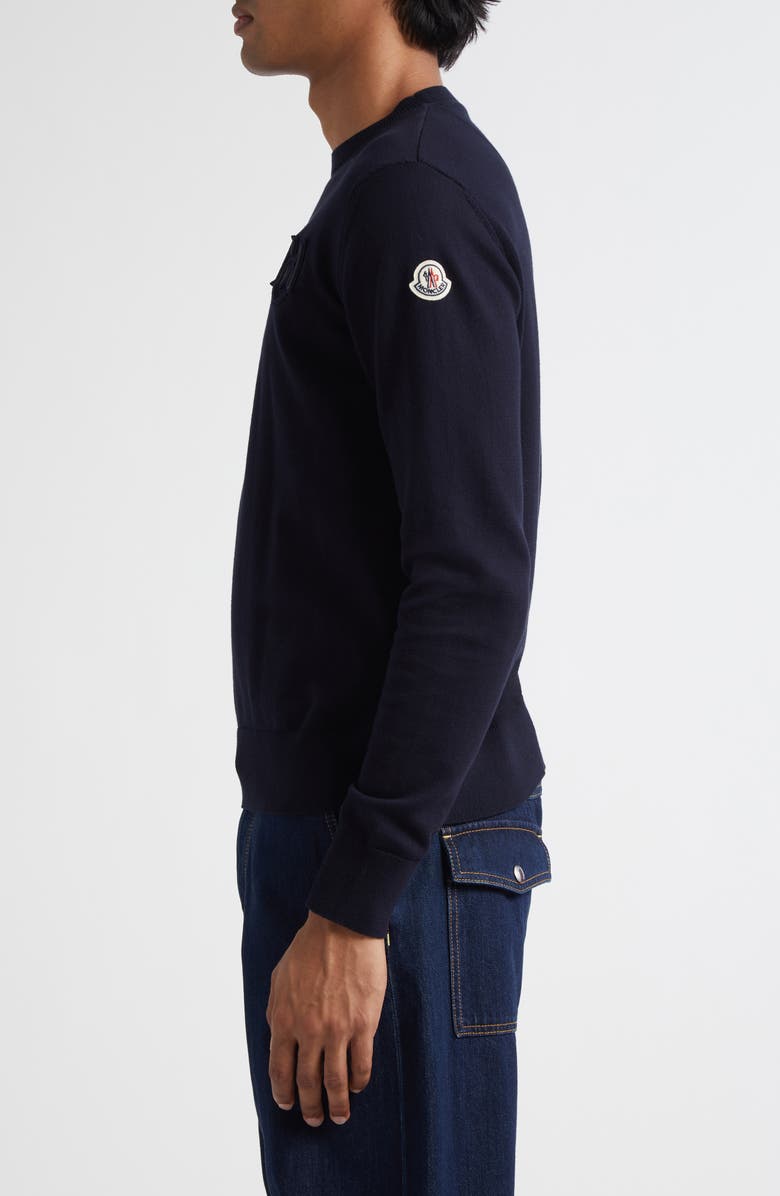 Moncler Monogram Cotton Crewneck Sweater, Alternate, color, Navy