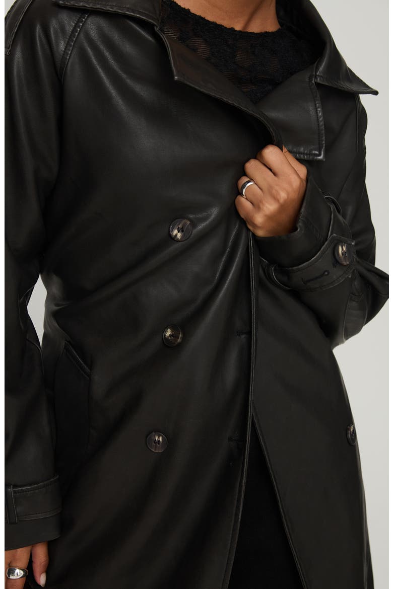 Day to Night Faux Leather Trench Coat, Alternate, color, WASHED BLACK