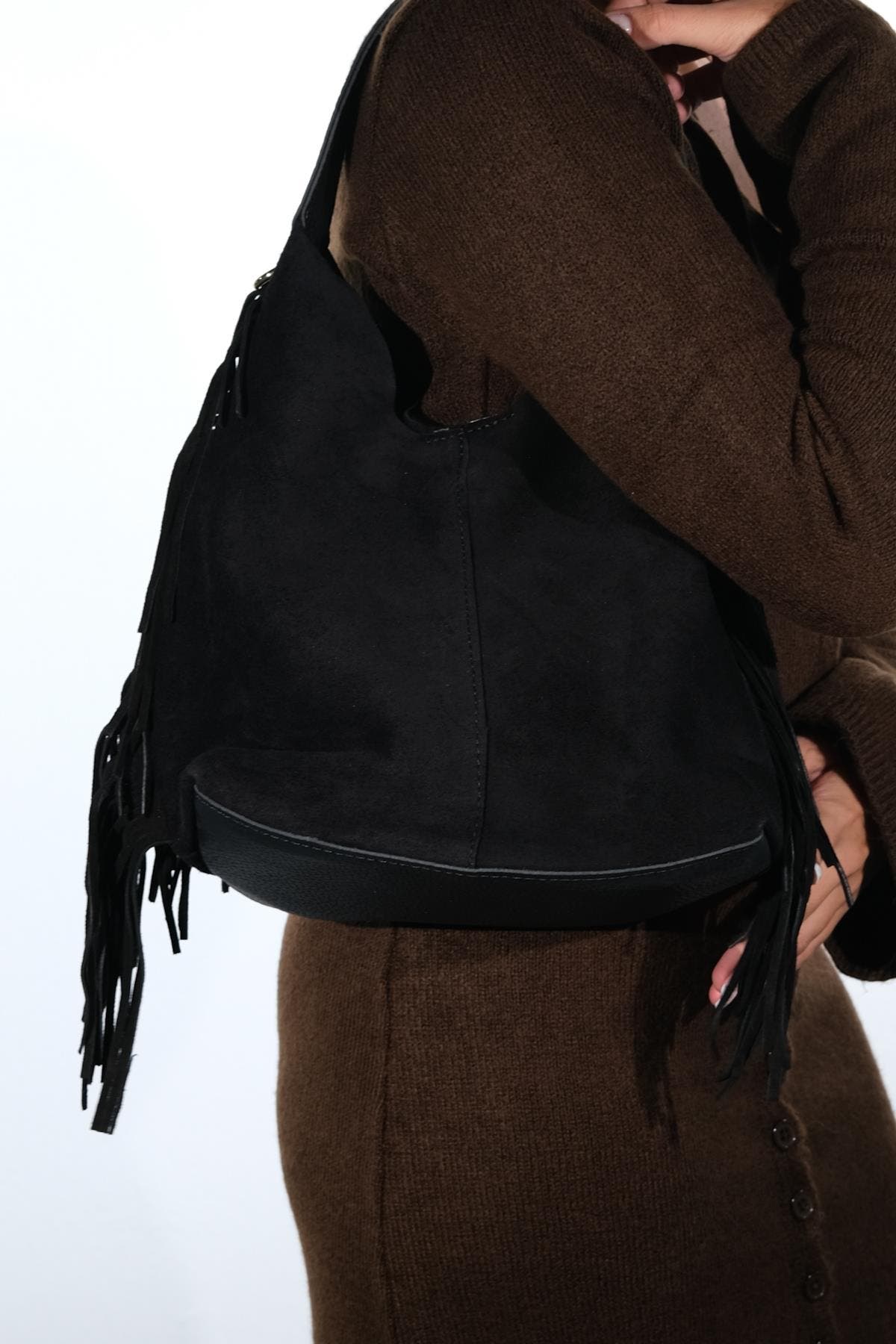 Forever & Always Shoes VALS Leather Shoulder Bag, Alternate, color, Black Suede