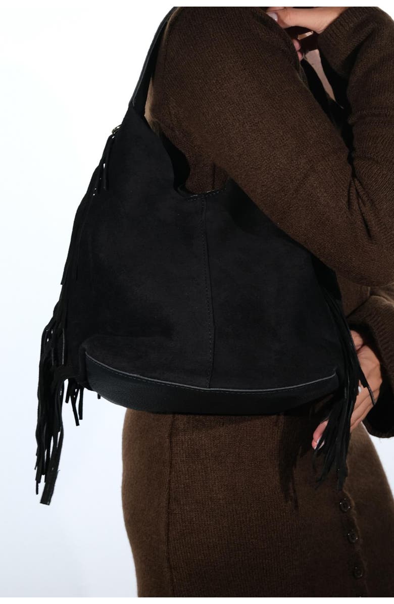 Forever & Always Shoes VALS Leather Shoulder Bag, Alternate, color, Black Suede