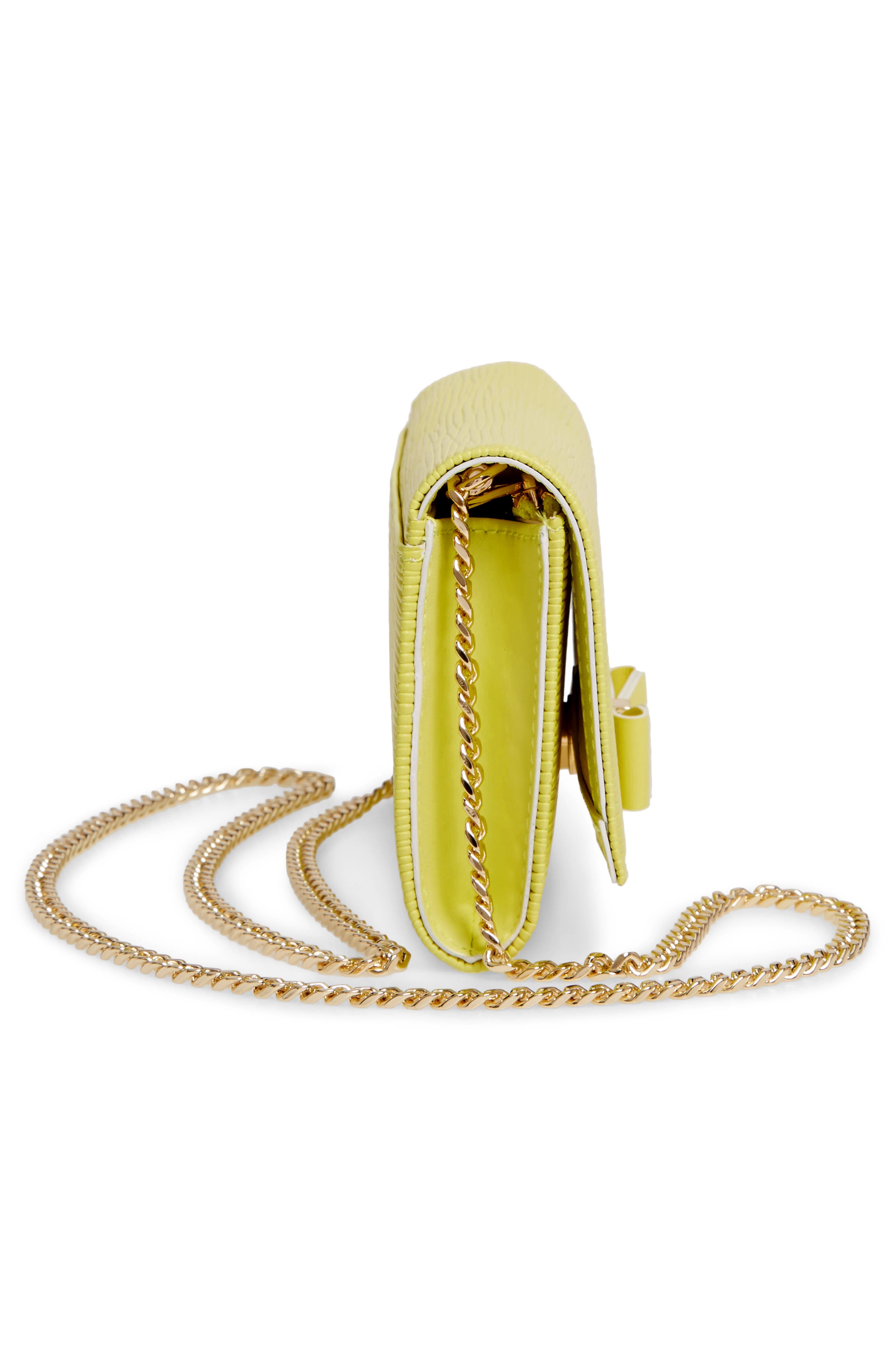 Zea Bow Matinee Leather Crossbody Clutch, Alternate, color, LIME
