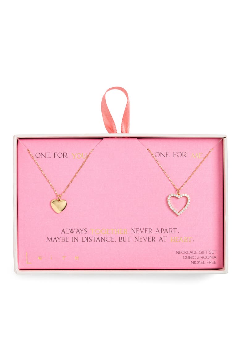 CZ You & Me Heart Pendant Necklace Set, Main, color, CLEAR- GOLD