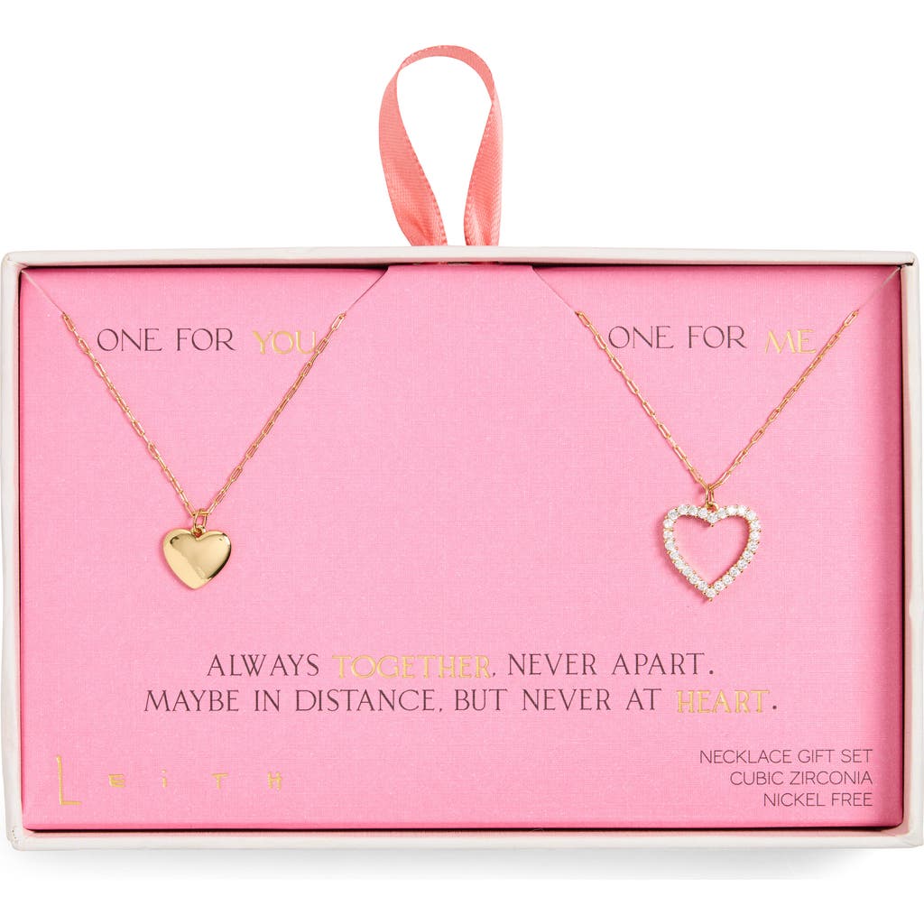 Leith Cz You & Me Heart Pendant Necklace Set In Gold
