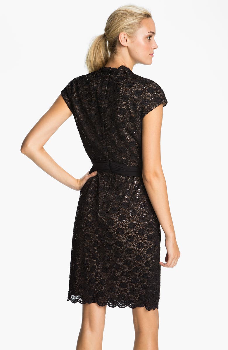 Alex Evenings Scalloped Lace Surplice Dress, Alternate, color,