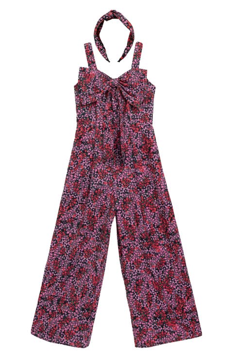 Kids' Floral Bow Front Jumpsuit & Headband Set (Big Kid)