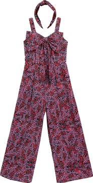 Speechless Kids' Floral Bow Front Jumpsuit & Headband Set