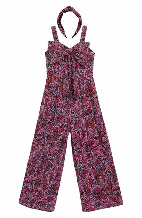 Speechless Kids' Floral Bow Front Jumpsuit & Headband Set