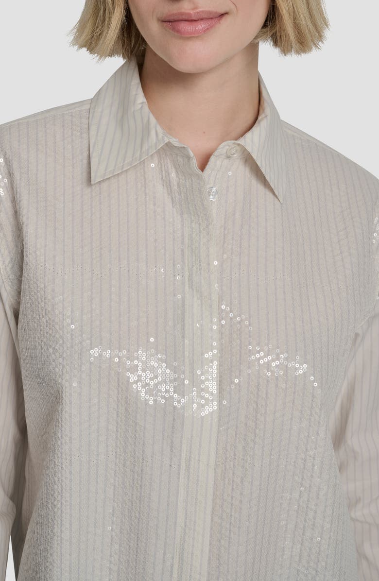 DKNY Jeans Sequin Pin Stripe Button Front Shirt, Alternate, color, Eggnog Combo