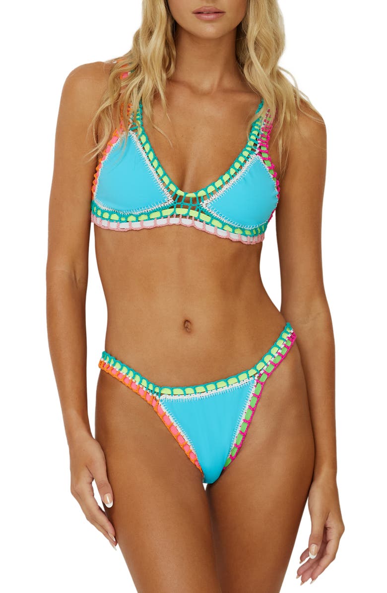 PQ SWIM Colorful Whipstitch Trim Bikini Bottoms, Alternate, color,
