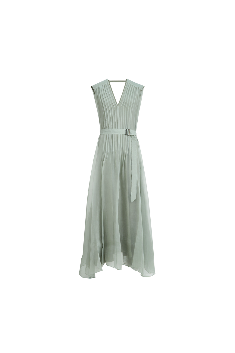 Crispy silk dress with monili, Alternate, color, Light Brown