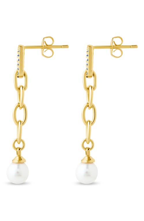 Sterling Forever Daphne Cubic Zirconia & Faux Pearl Chain Drop Earrings In Gold