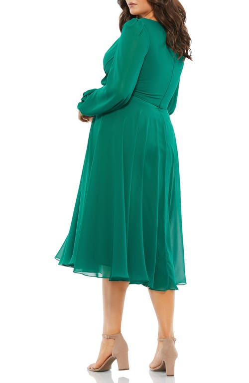 Mac Duggal Plus Size Puff-sleeve Chiffon Dress In Emerald
