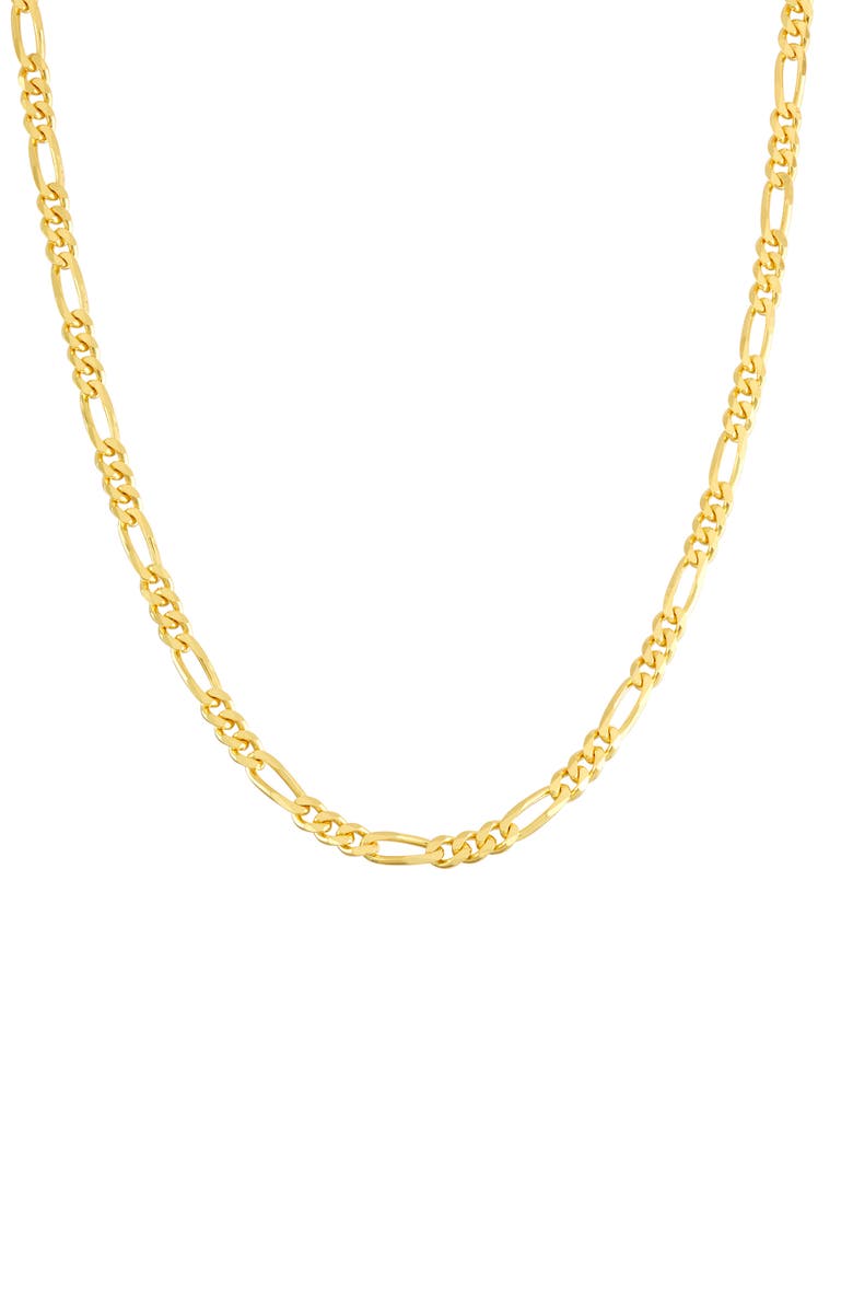 FZN 14K Gold Plate Sterling Silver Figaro Chain Necklace, Main, color, Yellow