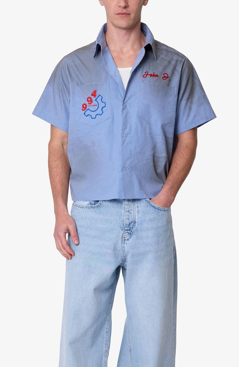 mnml Vintage Short Sleeve Button-Up Work Shirt, Alternate, color,