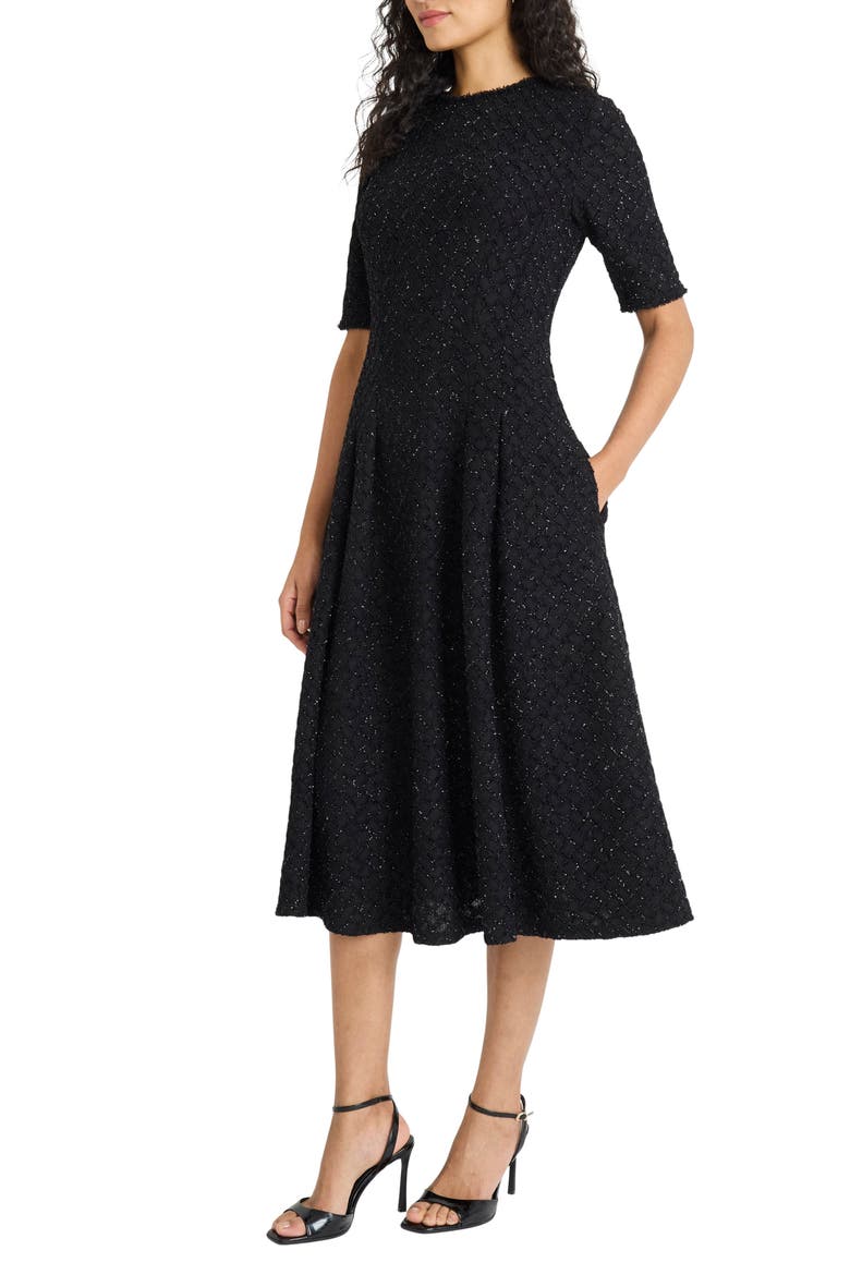 Metallic Fit & Flare Midi Dress, Alternate, color, BLACK