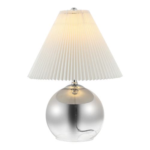 Jonathan Y Louisa 22.5" Mid-century Modern Round Glass/iron Pleated Shade Led Table Lamp, Smoke Gradient/chrome In Smoke Gradient/chrome