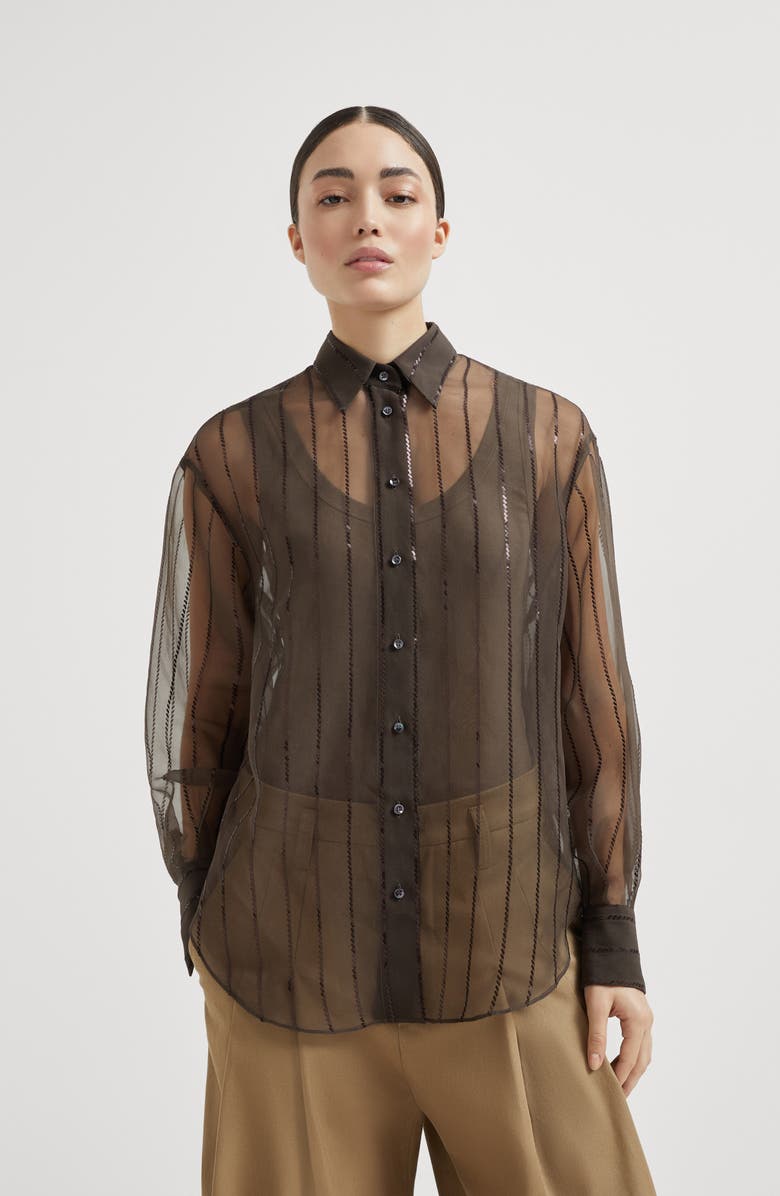 Brunello Cucinelli Dazzling Embroidery shirt, Alternate, color, Cocoa