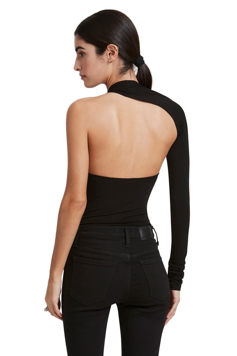 Manhattan One-Shoulder Bodysuit, Alternate, color, BLACK