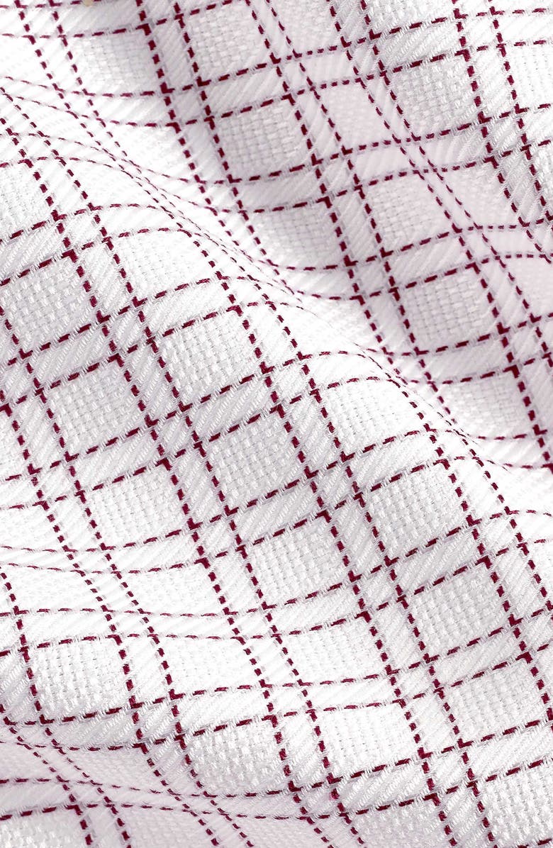 David Donahue Trim Fit Dobby Check Dress Shirt, Alternate, color, White/ Merlot