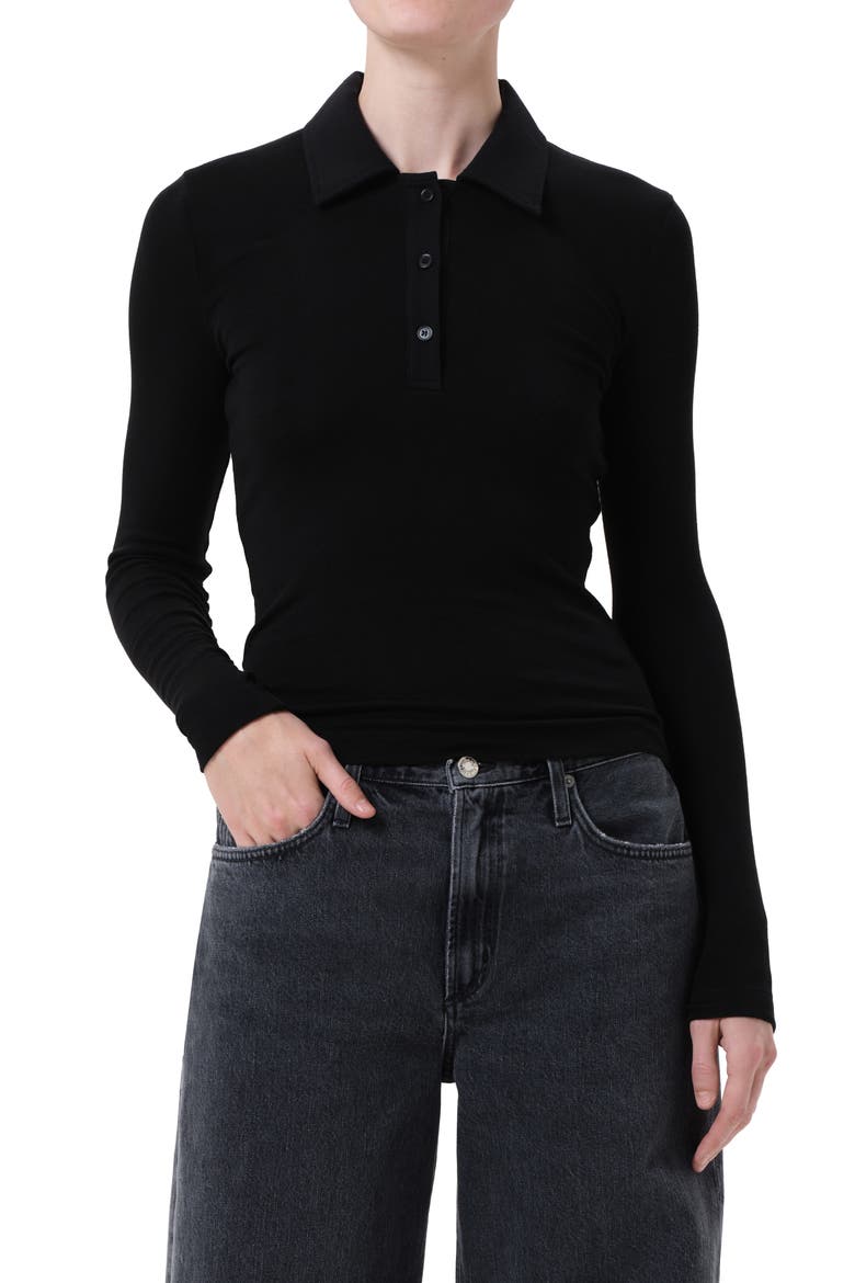 Amos Long Sleeve Polo Shirt, Main, color, BLACK