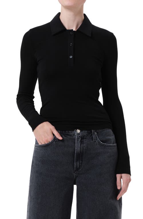Agolde Amos Long Sleeve Polo Shirt In Black