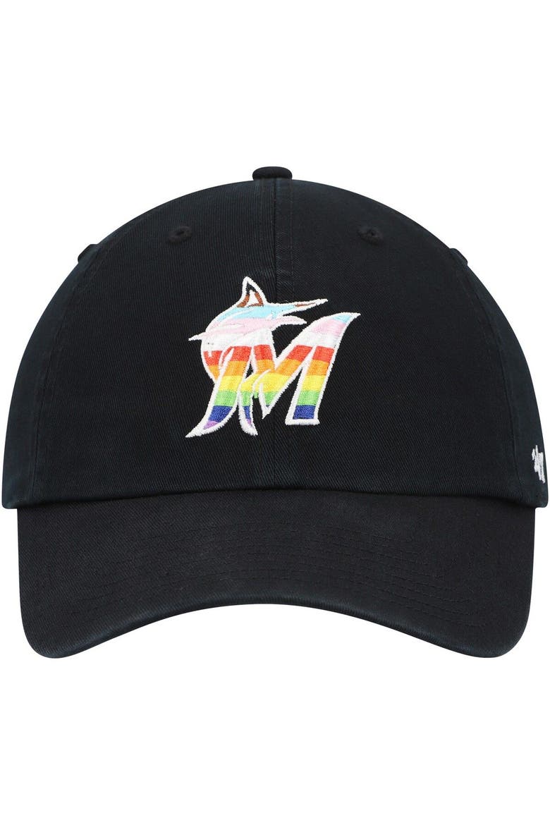 Men's '47  Black Miami Marlins Team Pride Clean Up Adjustable Hat, Alternate, color, Black