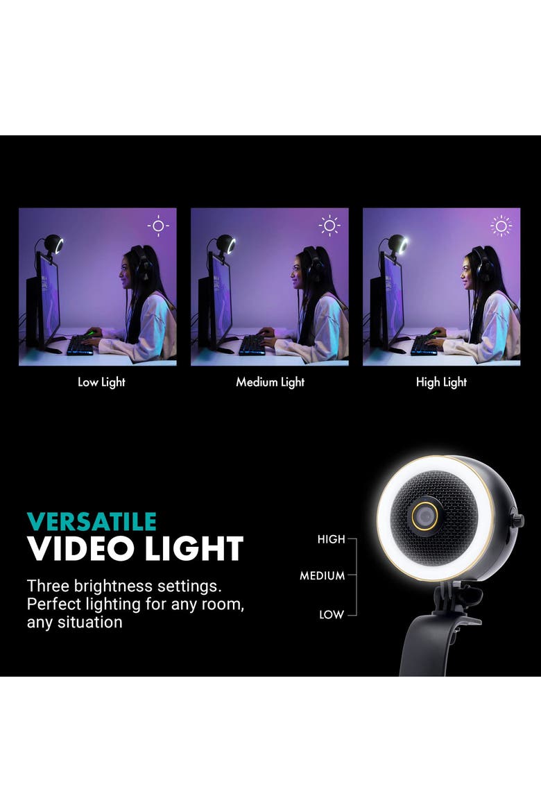 WebMic HD Pro All-in-One Webcam with Mic and Ring Light in Silver, Alternate, color, Black