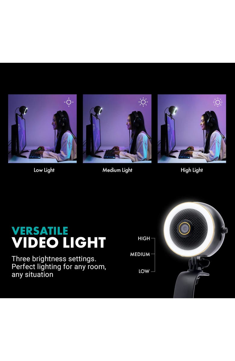 MOVO WebMic HD Pro - All-in-One Streaming Webcam, Microphone and LED Ring Light, Alternate, color, Black