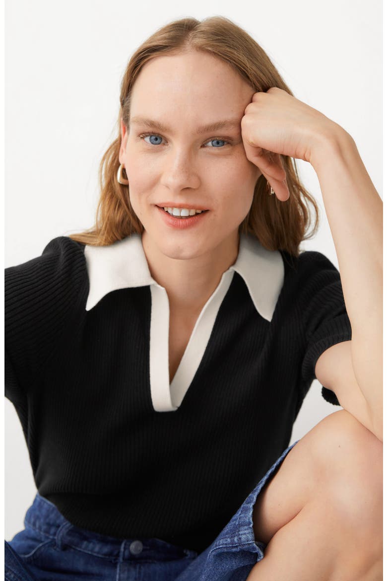 Rib Polo Shirt, Alternate, color, BLACK W. WHITE COLLAR