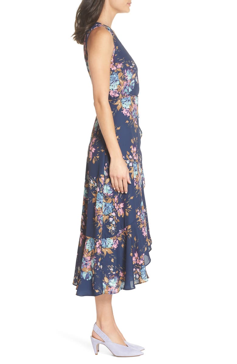 Charles Henry Floral Sleeveless Wrap Dress, Alternate, color,