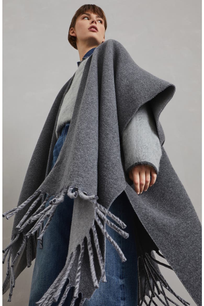 Double knit poncho, Alternate, color, Grey