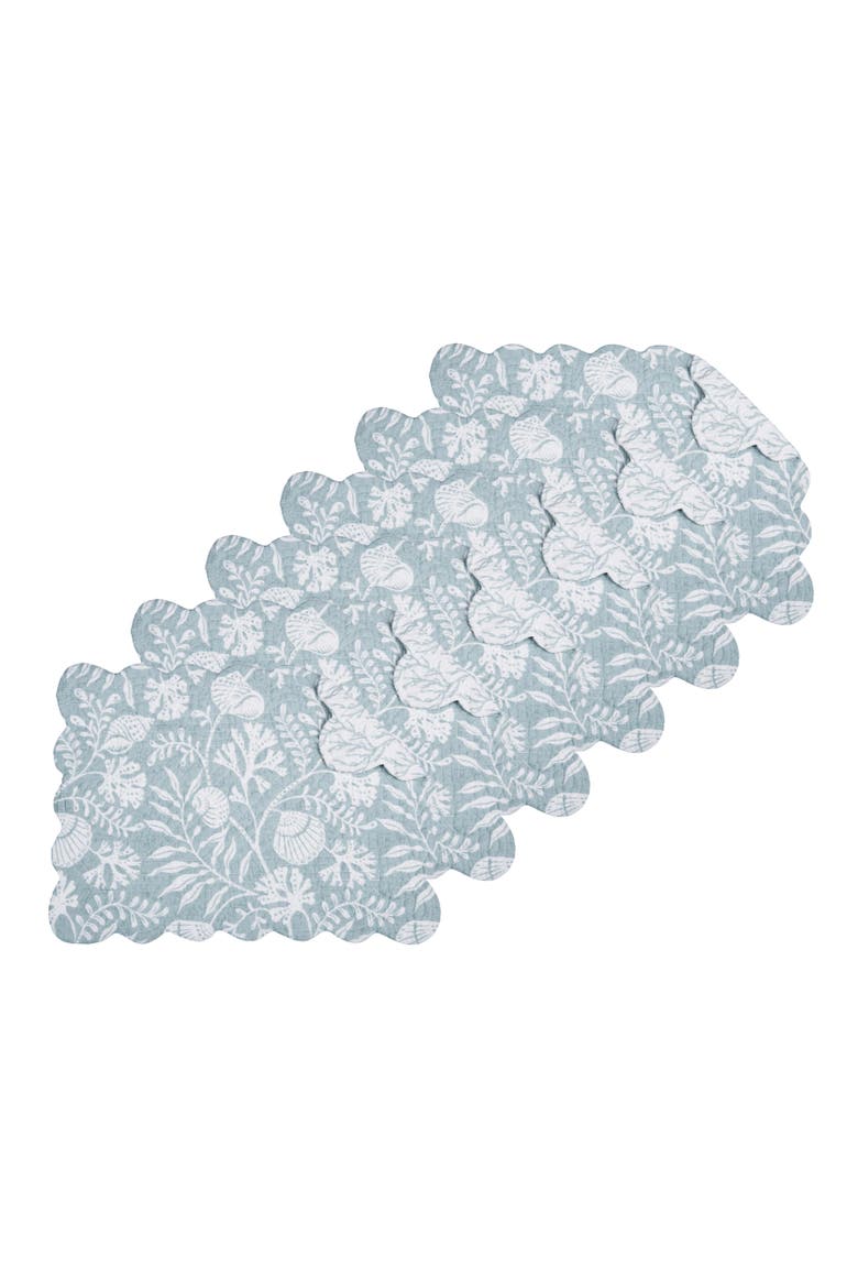 Seafoam Reef Scalloped Placemats Set of 6 Nautical Design Coral, 13" x 19", Main, color, White