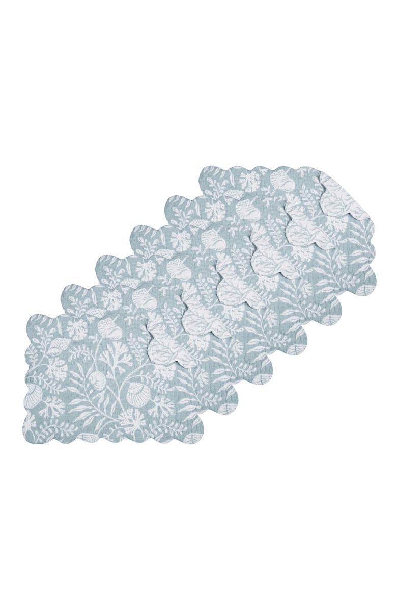 C&F Home Seafoam Reef Scalloped Placemats Set of 6 Nautical Design Coral, 13" x 19", Main, color, 