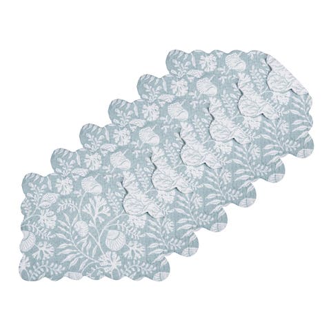 Seafoam Reef Scalloped Placemats Set of 6 Nautical Design Coral, 13" x 19"