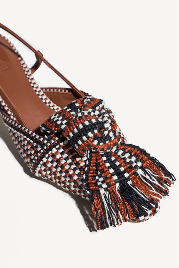 Ula Knot-Detail Pointed-Toe Kitten Slingback Pumps, Alternate, color, Cognac