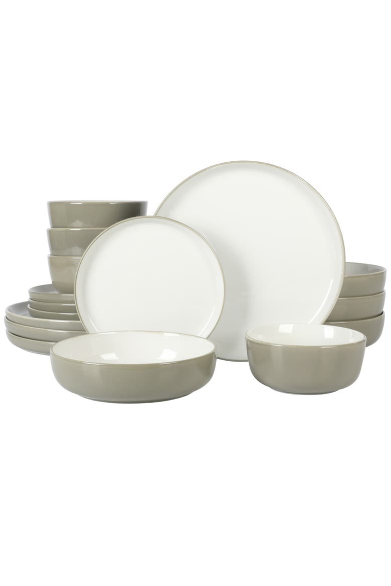 Two-Tone Porcelain Dinnerware Set, Dinner Plates, Dessert Plates, Dinner Bowls & Cereal Bowls, Main, color, Grey/White
